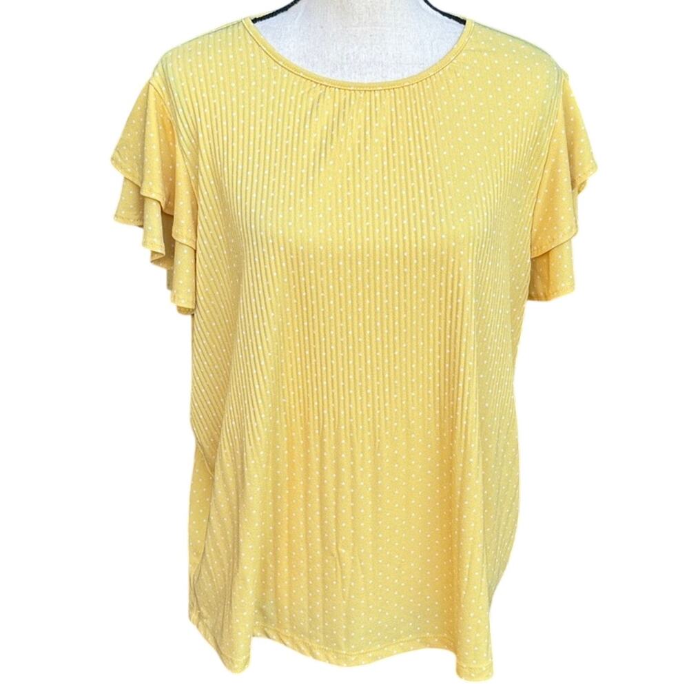 ADRIANNA PAPELL Women's Yellow Textured Knit Ruffle Tiered Sleeve Top Blouse